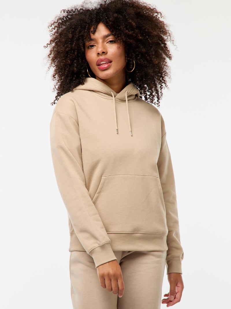 Sweat à capuche uni Beige - Kiabi