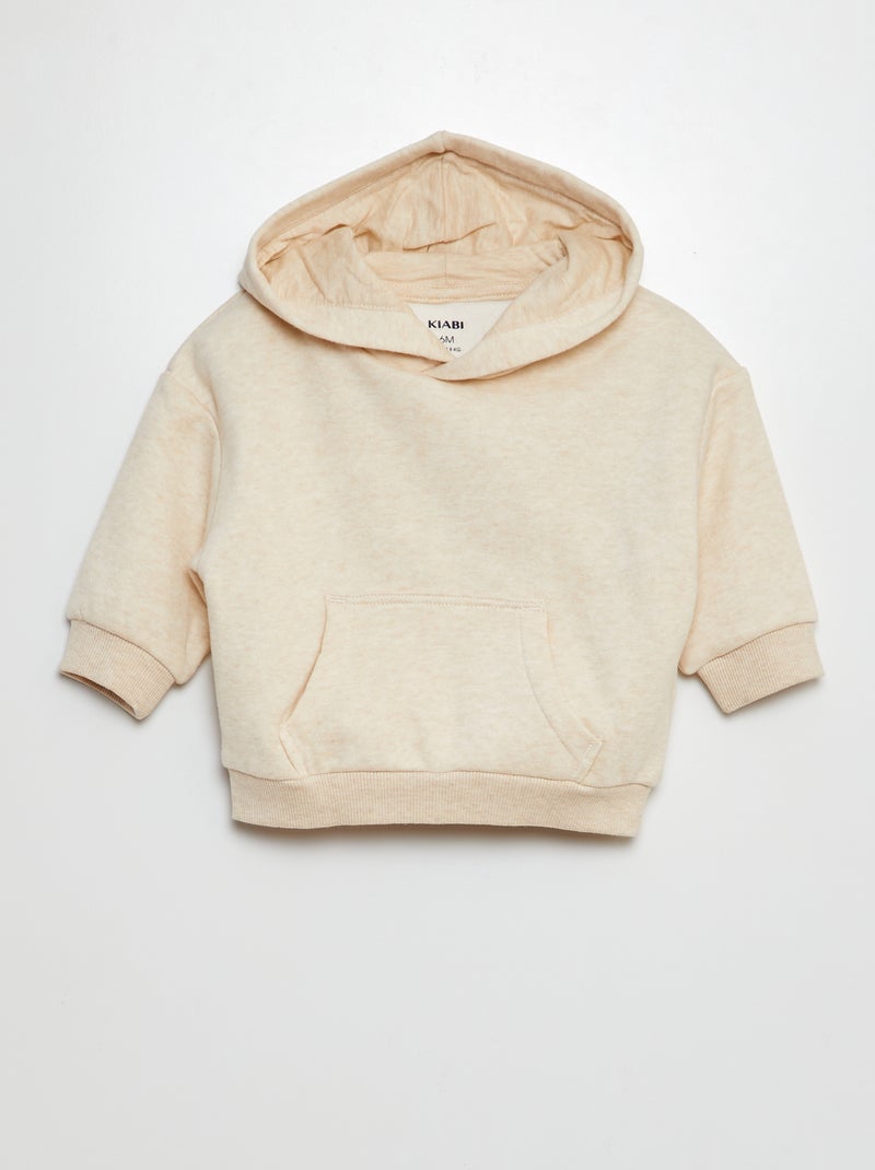 Sweat à capuche uni en molleton Beige - Kiabi