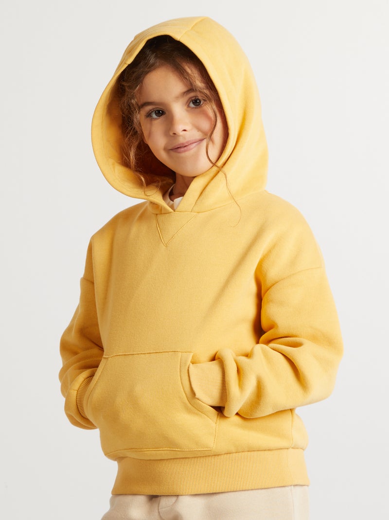 Sweat à capuche uni jaune - Kiabi