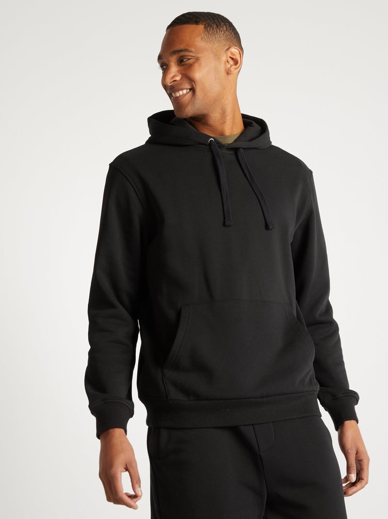 Sweat à capuche uni noir - Kiabi