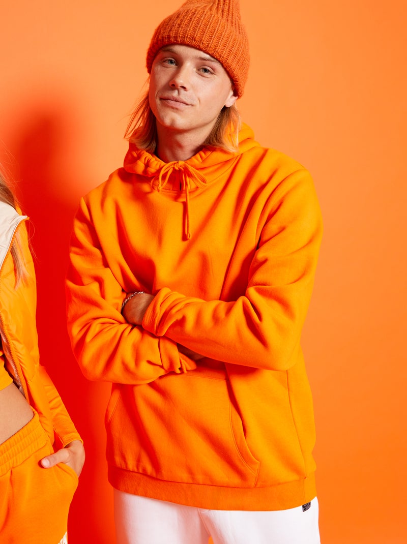 Sweat à capuche uni orange vif - Kiabi