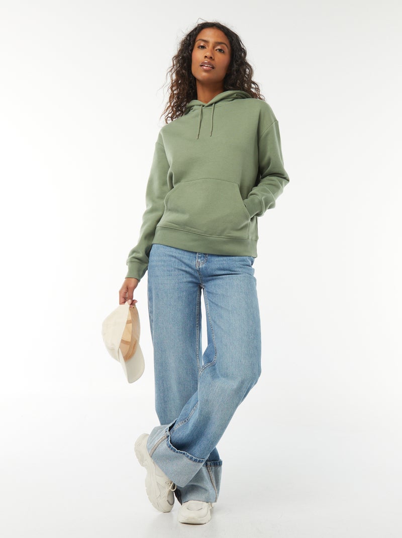Sweat à capuche uni Vert - Kiabi