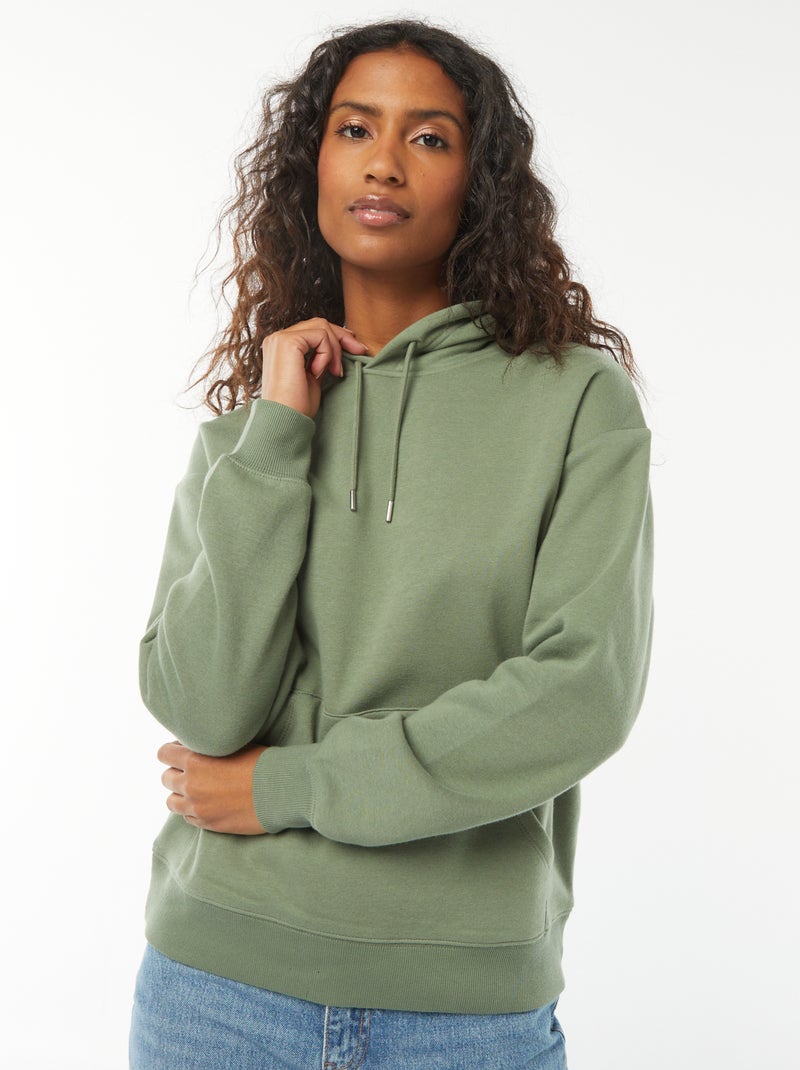 Sweat à capuche uni Vert - Kiabi