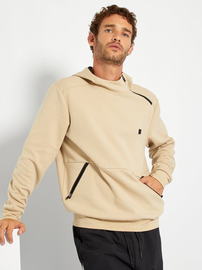 Sweat à capuche zip épaule beige - Kiabi