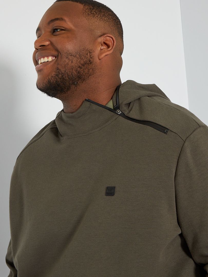Sweat à capuche zip épaule Kaki - Kiabi