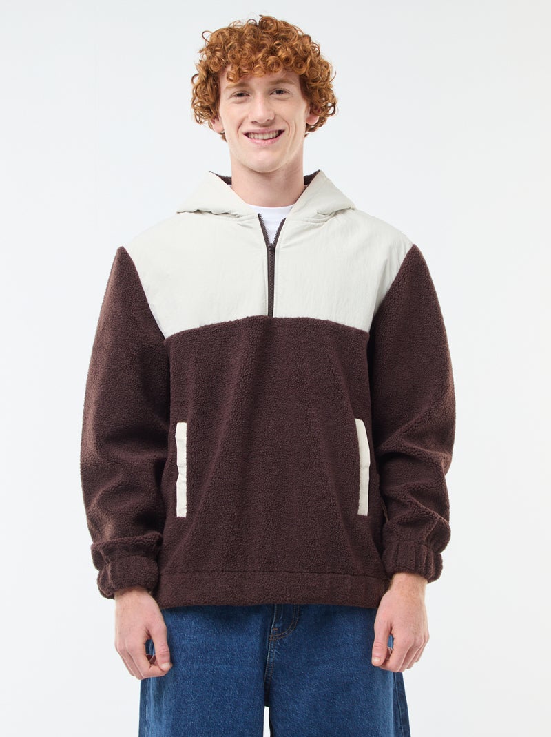 Sweat à capuche zippé bicolore Beige - Kiabi