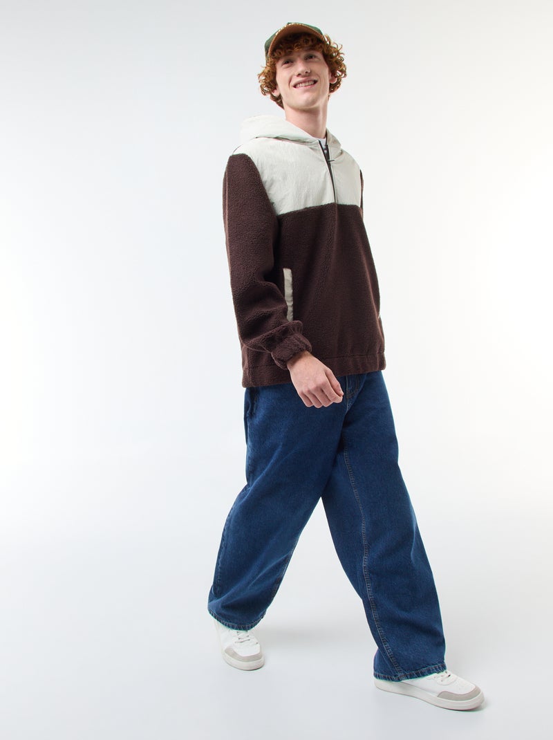 Sweat à capuche zippé bicolore Beige - Kiabi