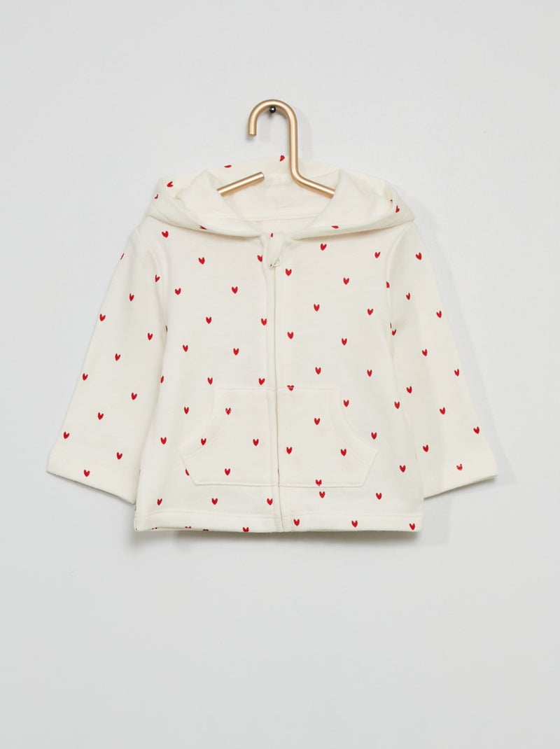 Sweat à capuche zippé blanc/cœur - Kiabi