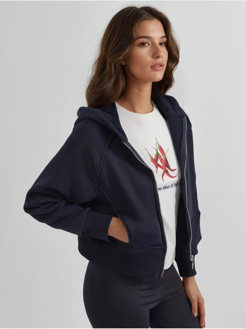 Sweat à capuche zippé coupe décontractée Bleu marine - Kiabi
