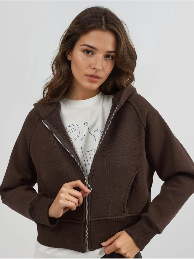 Sweat à capuche zippé coupe décontractée hiccup Marron foncé - Kiabi