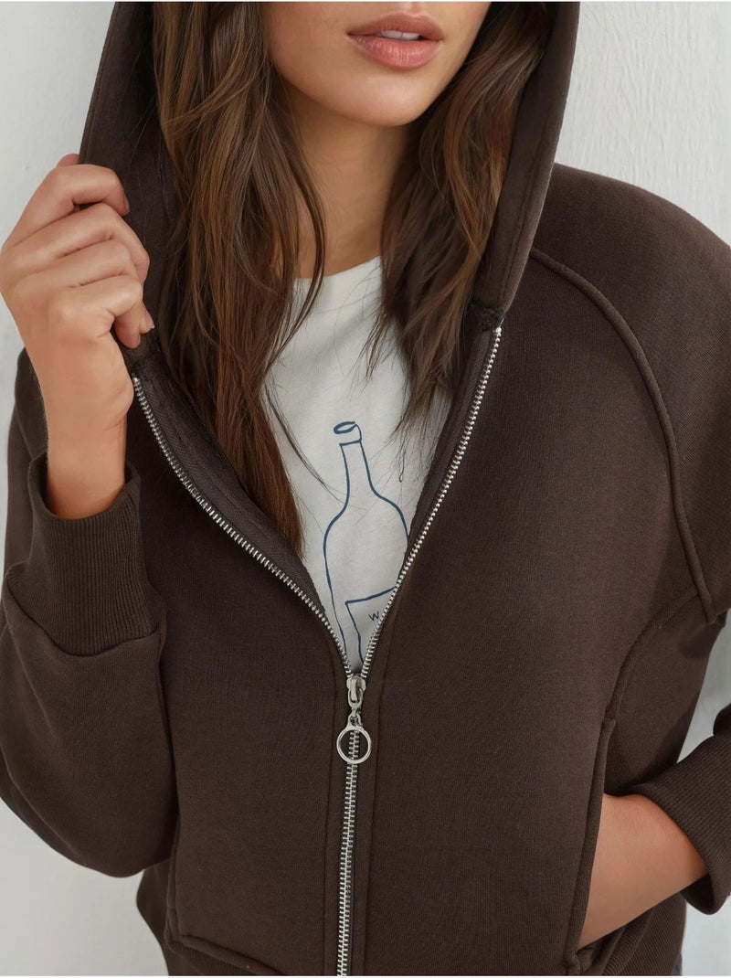 Sweat à capuche zippé coupe décontractée hiccup Marron foncé - Kiabi