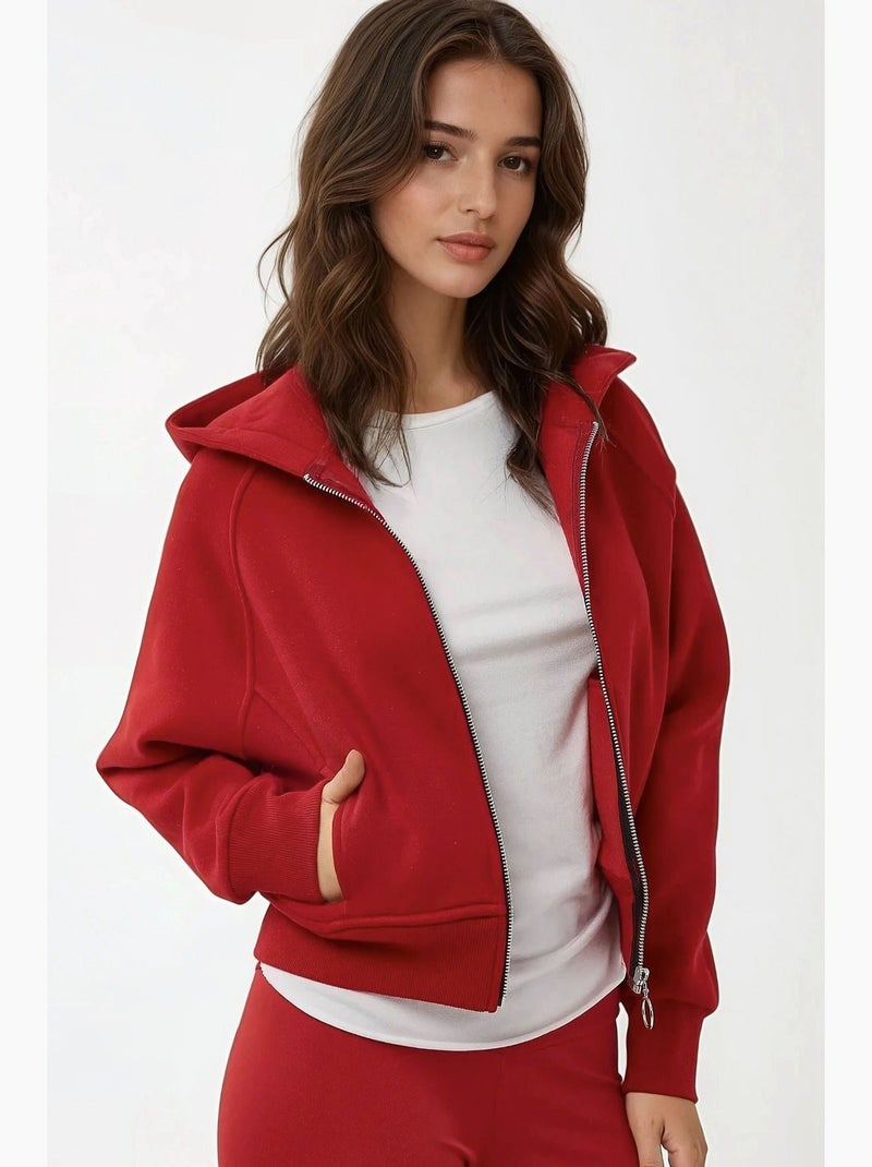 Sweat à capuche zippé coupe décontractée hiccup Rouge - Kiabi
