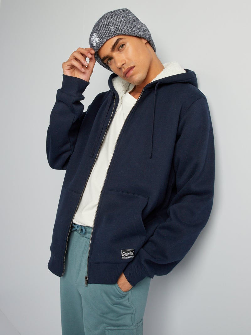Sweat à capuche zippé doublé effet moutonné BLEU LAB - Kiabi