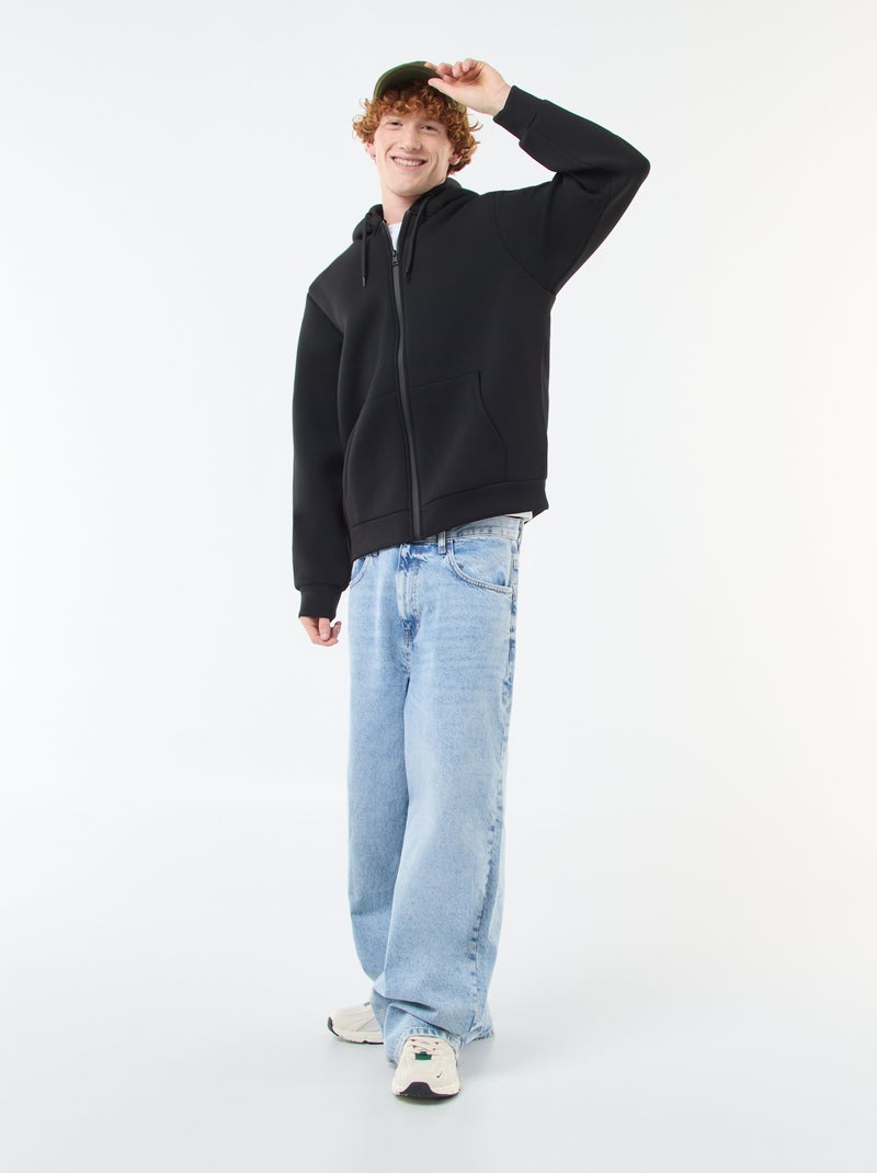 Sweat à capuche zippé doublé effet moutonné Noir - Kiabi