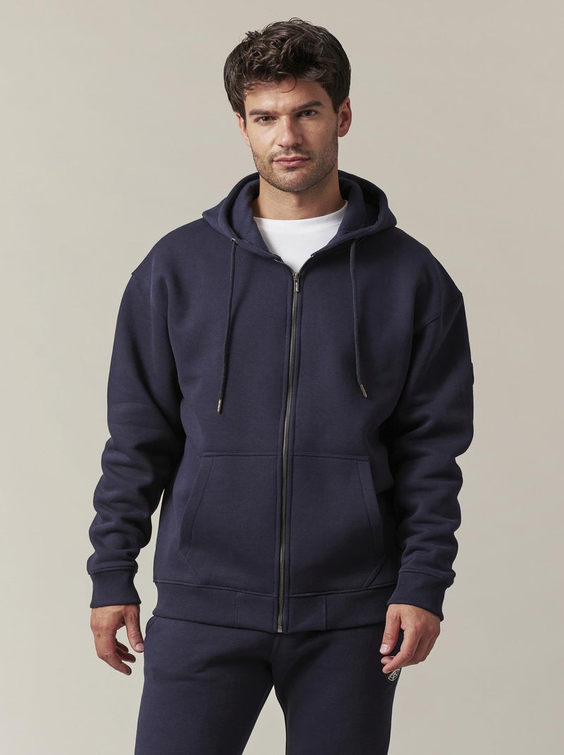 Sweat à capuche zippé en coton molletonné  'Deeluxe' Bleu nuit - Kiabi