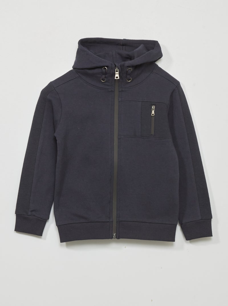 Sweat à capuche zippé en molleton noir - Kiabi