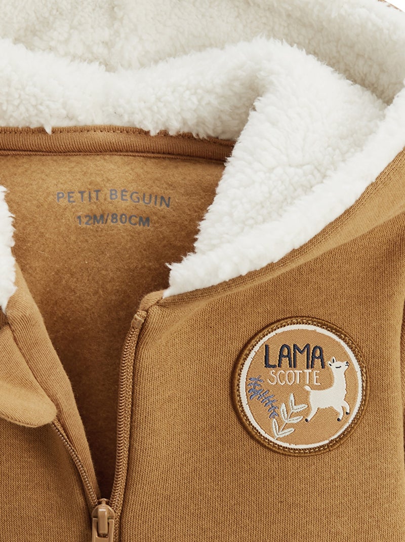 Sweat à capuche zippé enfant en molleton Lamascotte Camel - Kiabi
