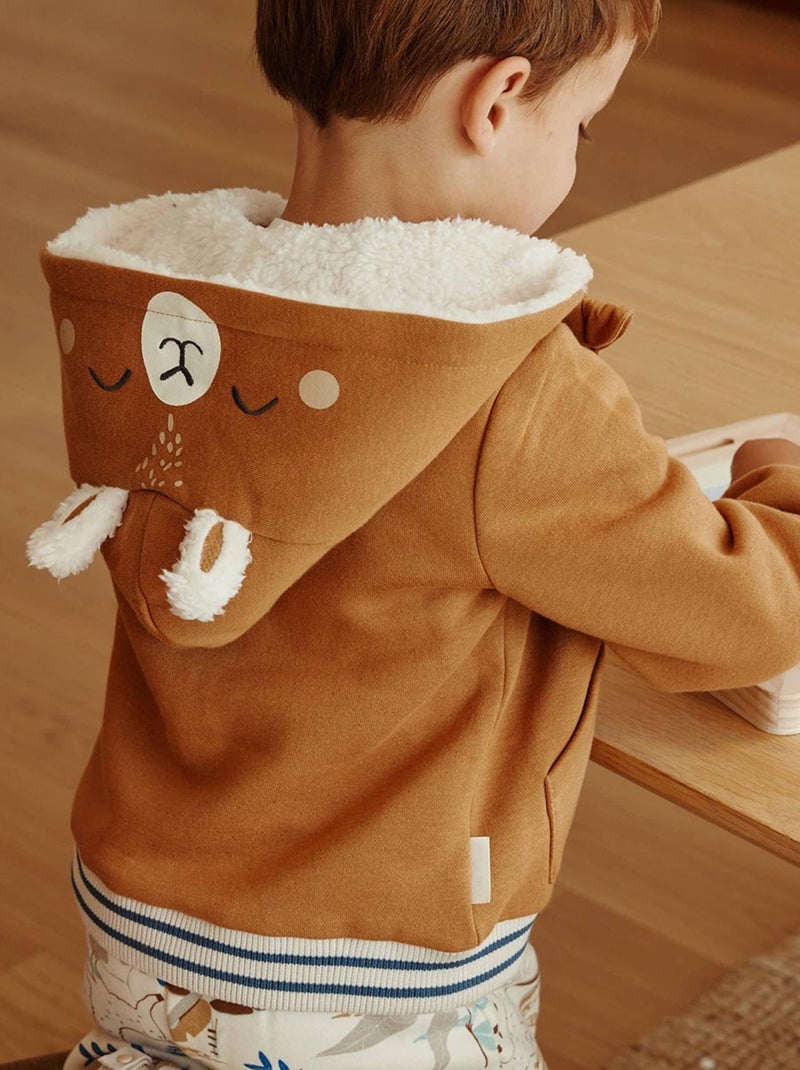 Sweat à capuche zippé enfant en molleton Lamascotte Camel - Kiabi