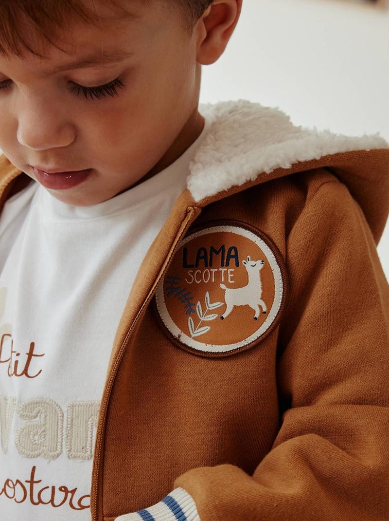 Sweat à capuche zippé enfant en molleton Lamascotte Camel - Kiabi