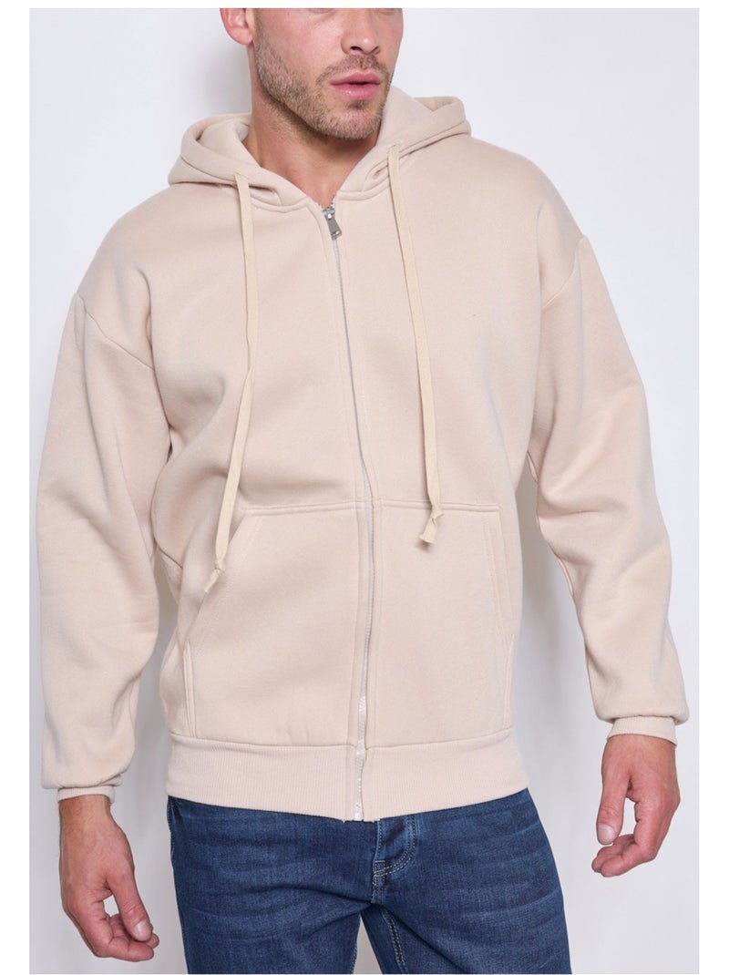 Sweat à capuche zippé Kebello Beige - Kiabi