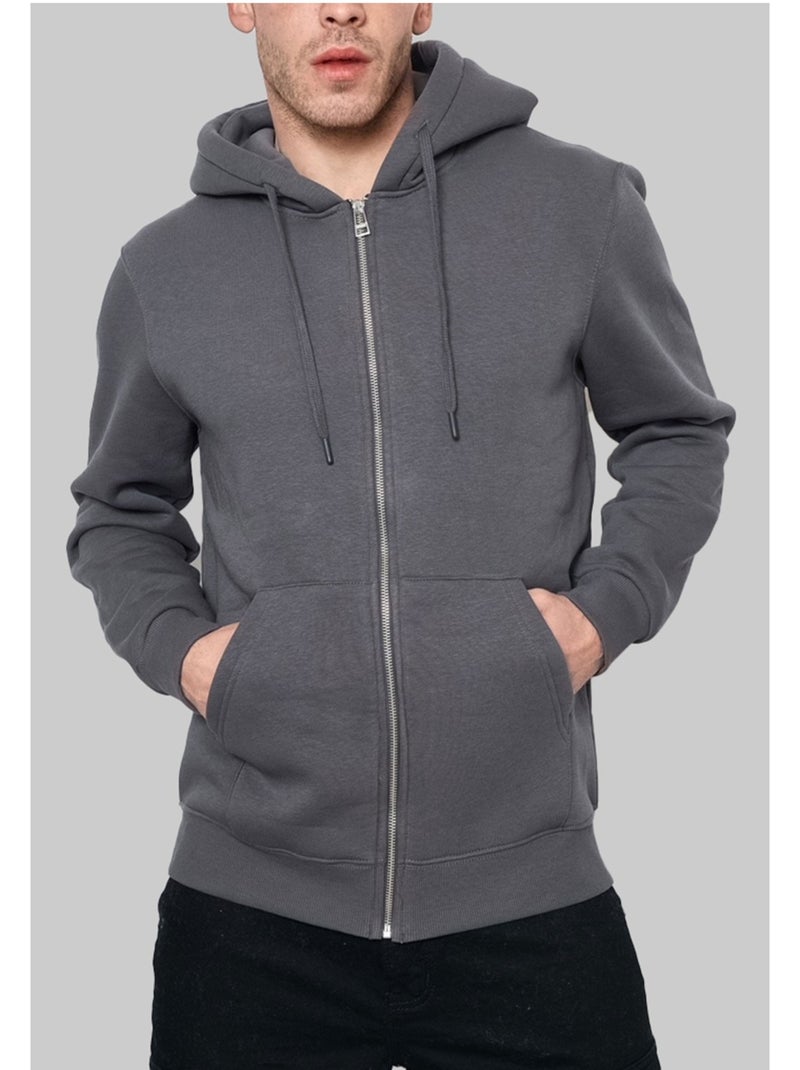 Sweat à capuche zippé Kebello gris anthracite - Kiabi