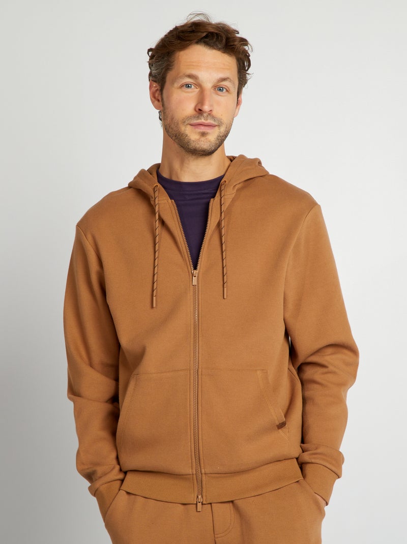 Sweat à capuche zippée en maille piquée Beige - Kiabi