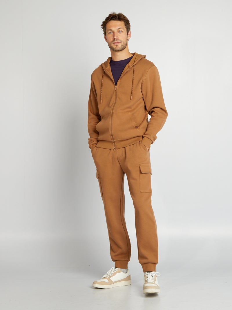 Sweat à capuche zippée en maille piquée Beige - Kiabi