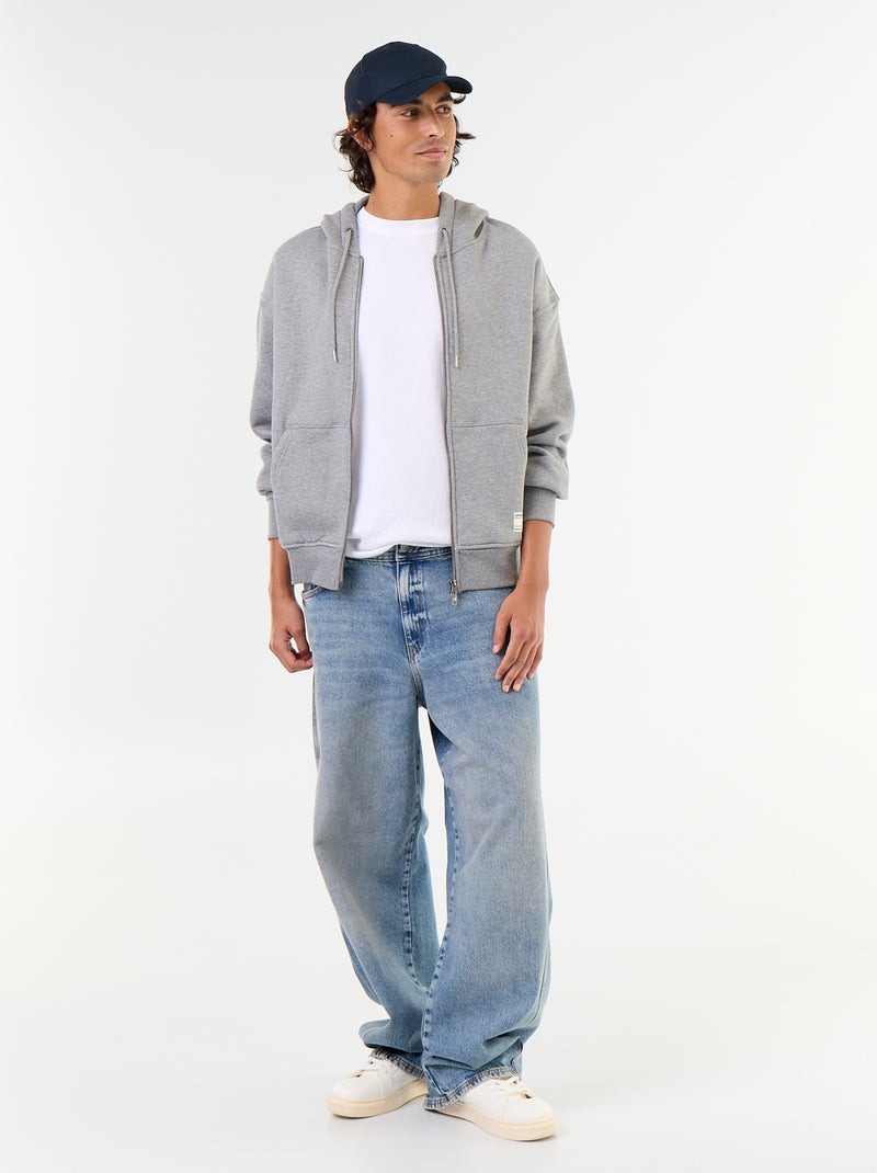 sweat à capuche zippée uni Gris - Kiabi