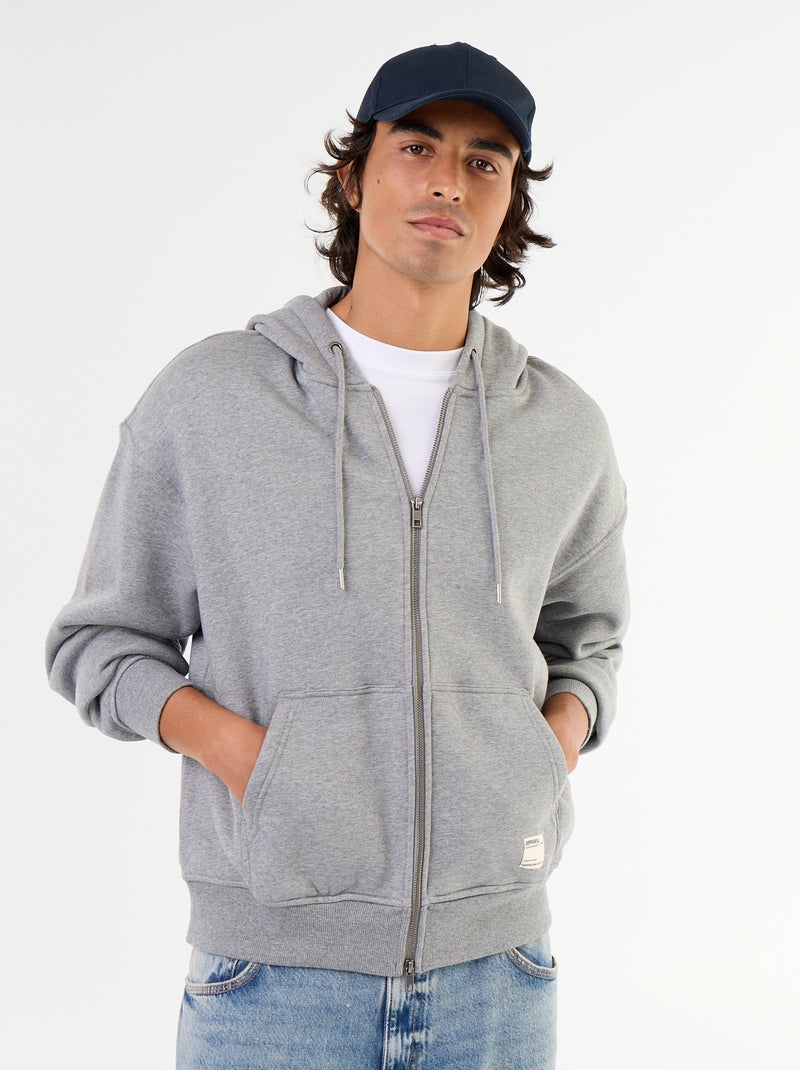 sweat à capuche zippée uni Gris - Kiabi