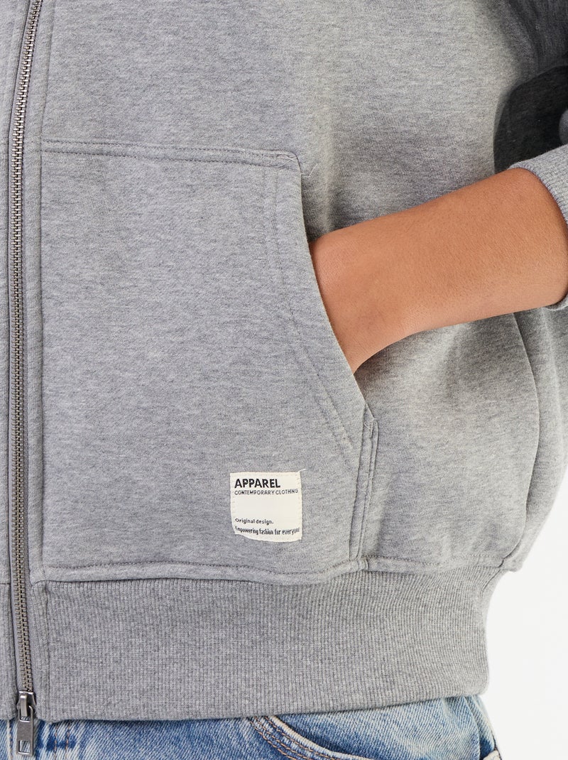 sweat à capuche zippée uni Gris - Kiabi