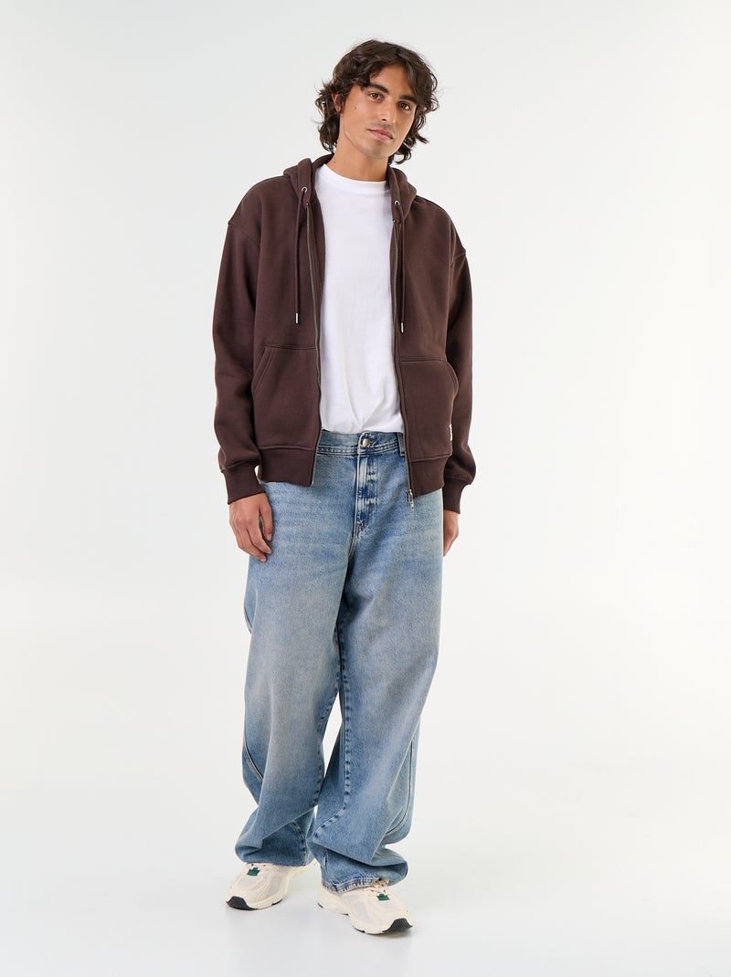 sweat à capuche zippée uni Marron - Kiabi