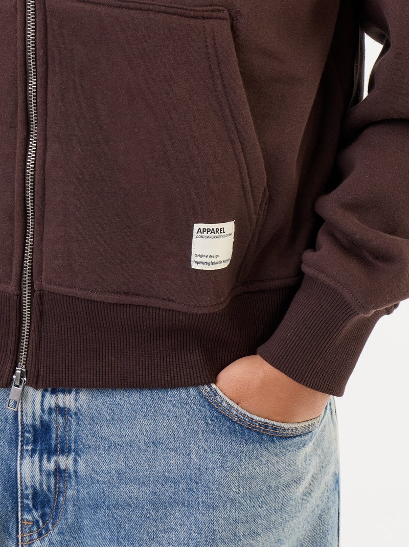 sweat à capuche zippée uni Marron - Kiabi