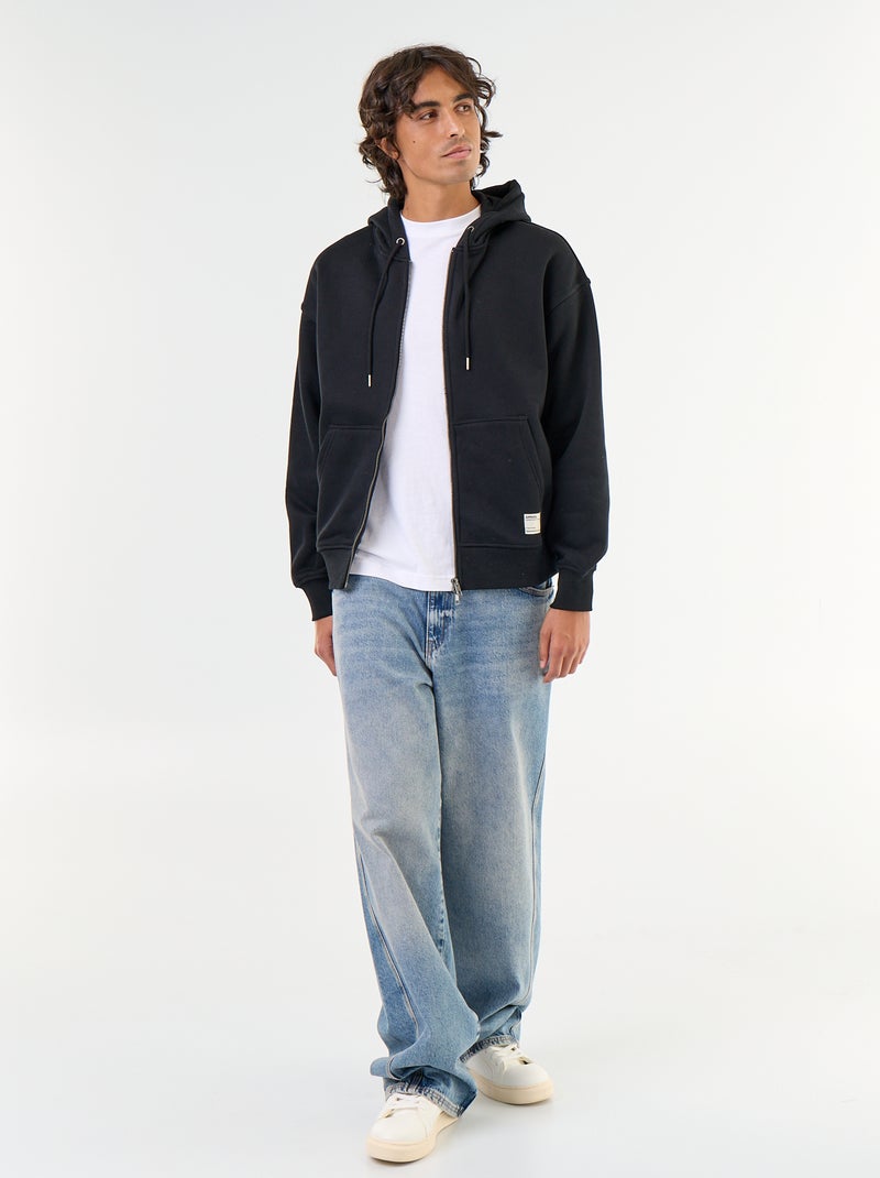 sweat à capuche zippée uni Noir - Kiabi