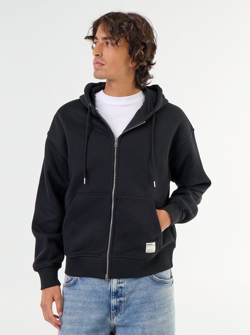 sweat à capuche zippée uni Noir - Kiabi