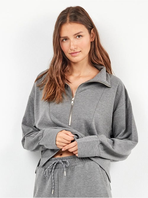 Sweat à col haut doublé avec double fermeture éclair frontale - Kiabi Sweat à col haut doublé avec double fermeture éclair frontale - Kiabi