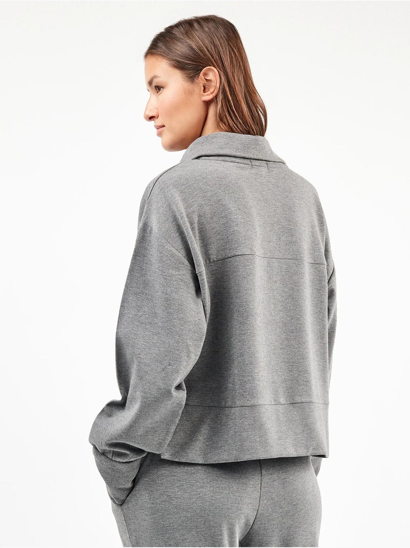 Sweat à col haut doublé avec double fermeture éclair frontale Gris chiné - Kiabi
