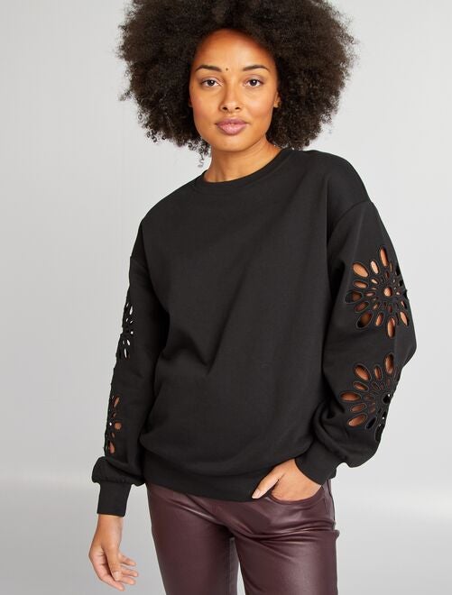 Pull noir col rond femme