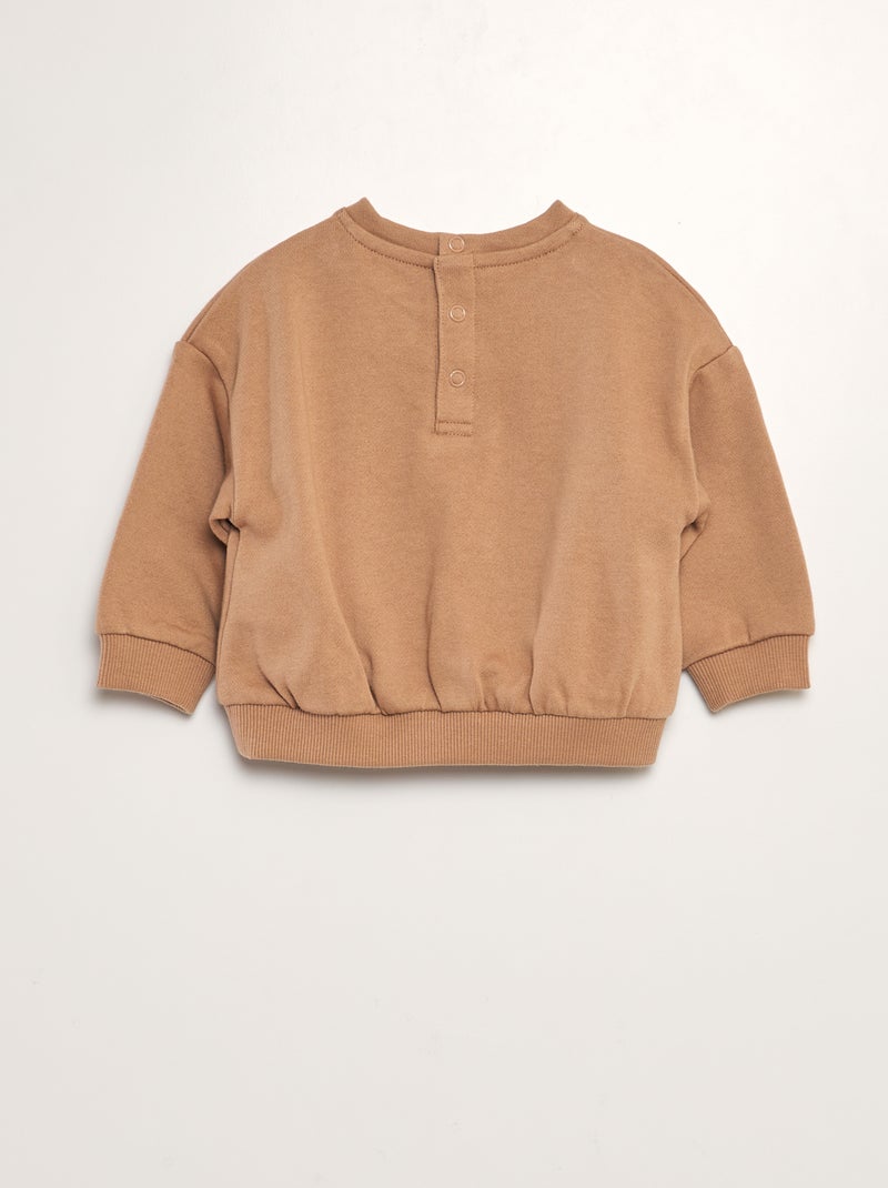 Sweat à col rond avec broderies Marron - Kiabi