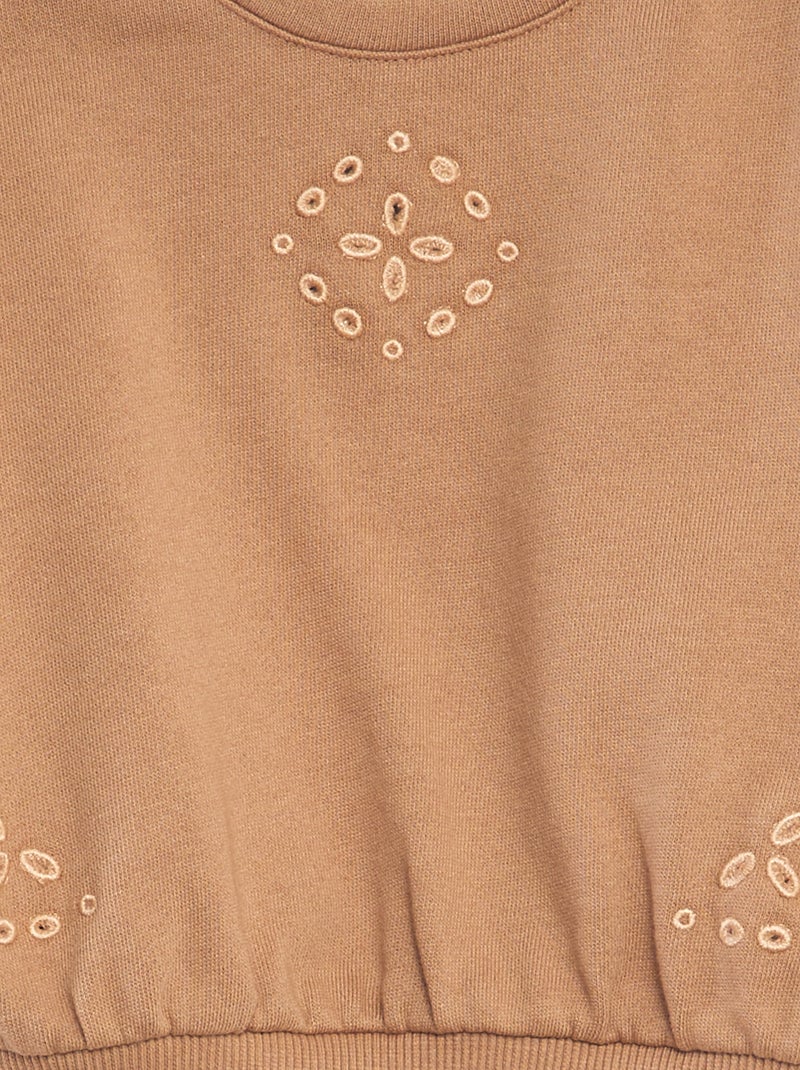 Sweat à col rond avec broderies Marron - Kiabi