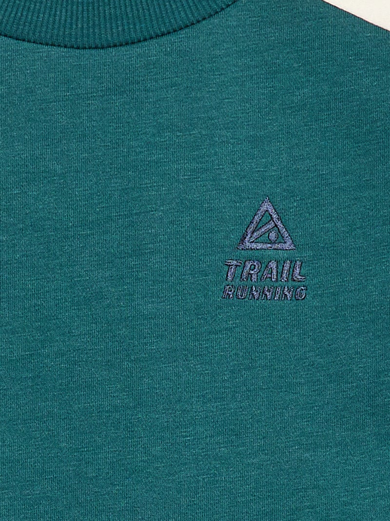 Sweat à col rond color block Vert - Kiabi