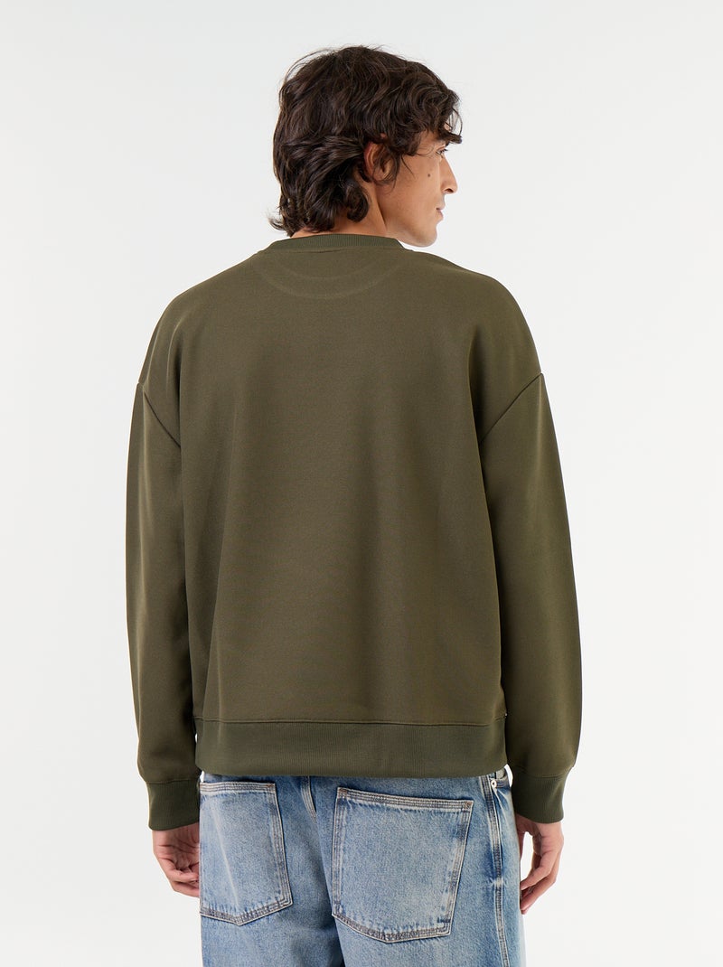 Sweat à col rond en maille piquée Kaki - Kiabi