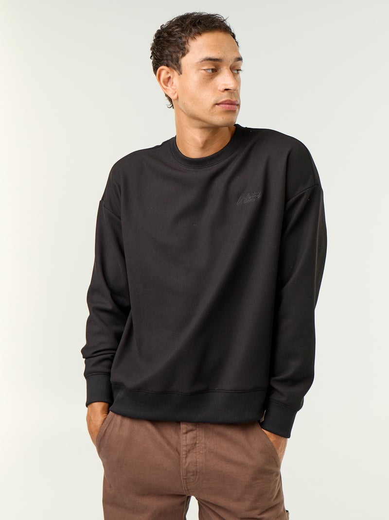 Sweat à col rond en maille piquée Noir - Kiabi