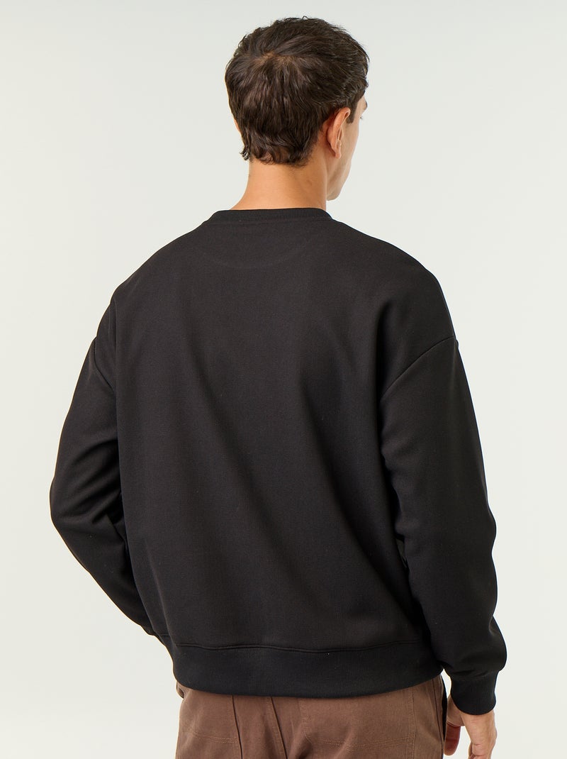 Sweat à col rond en maille piquée Noir - Kiabi