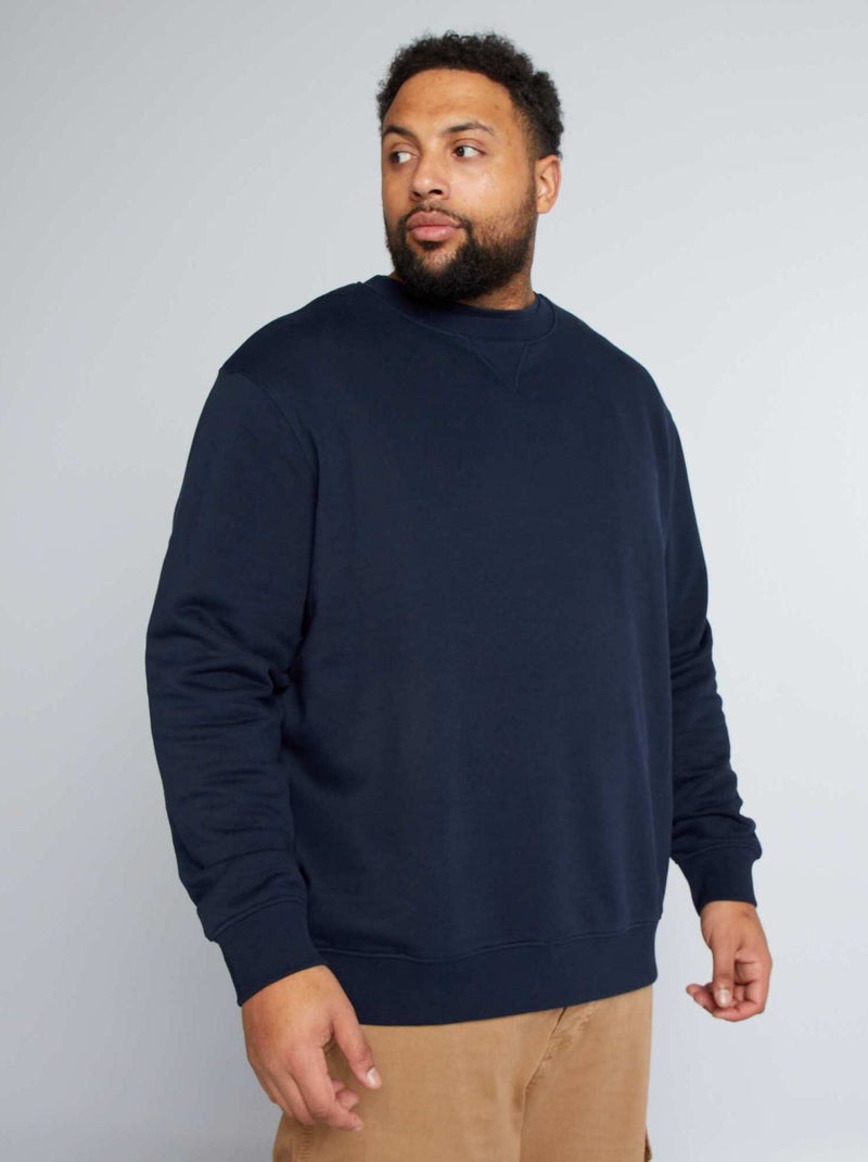 Sweat-shirt bleu marine uni à col rond et ourlet haut et bas