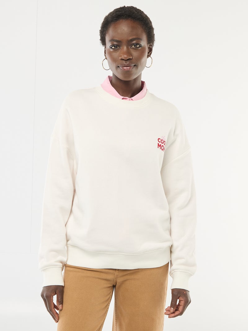 Sweat à col rond fantaisie Blanc - Kiabi