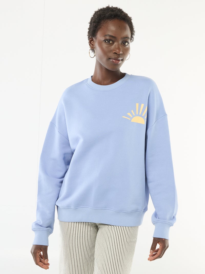 Sweat à col rond fantaisie Bleu - Kiabi