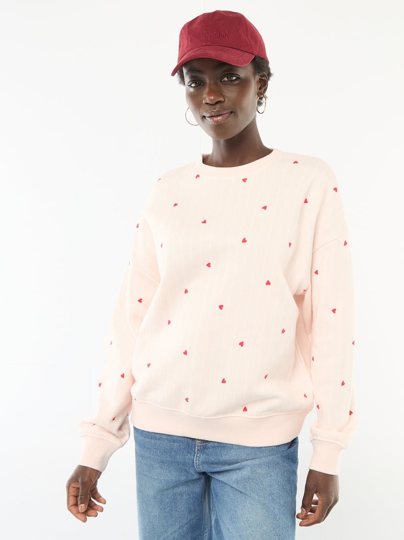 Sweat à col rond fantaisie Rose - Kiabi
