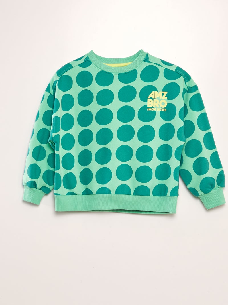 Sweat à col rond imprimé - Frère et sœur Vert - Kiabi