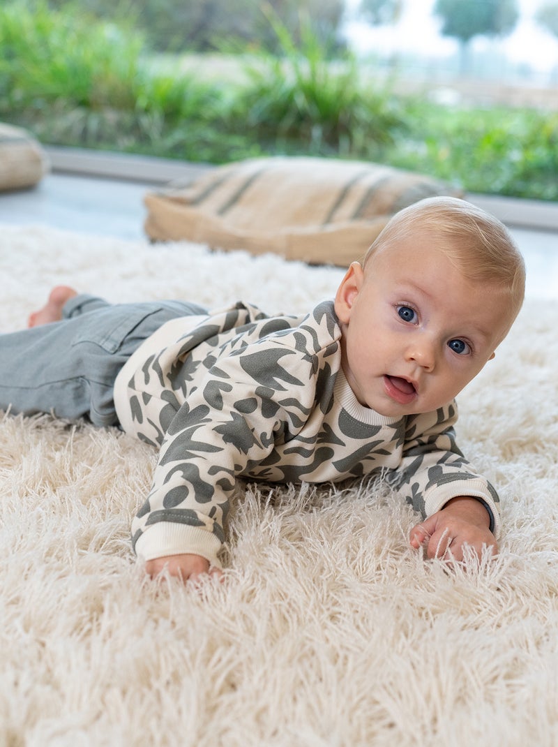 Sweat à col rond imprimé Beige/vert - Kiabi