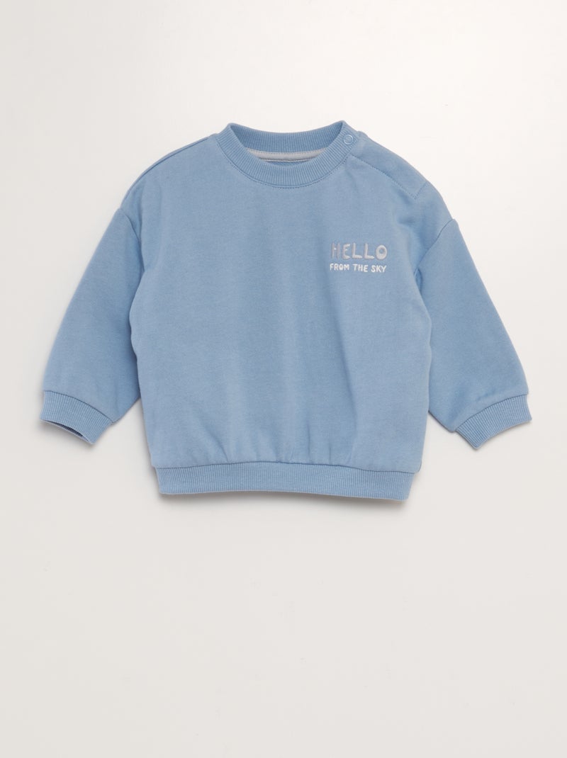 Sweat à col rond imprimé et brodé Bleu - Kiabi